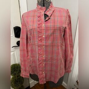 LOFT Pink Plaid Button Down Shirt